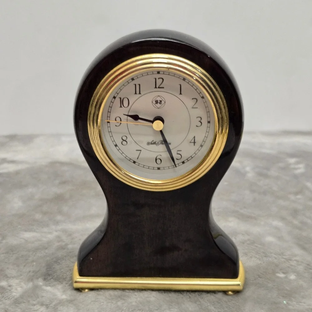 Seth Thomas Dark Wood Gold Accent Desk Clock Mantel Style Analog Timepiece Works